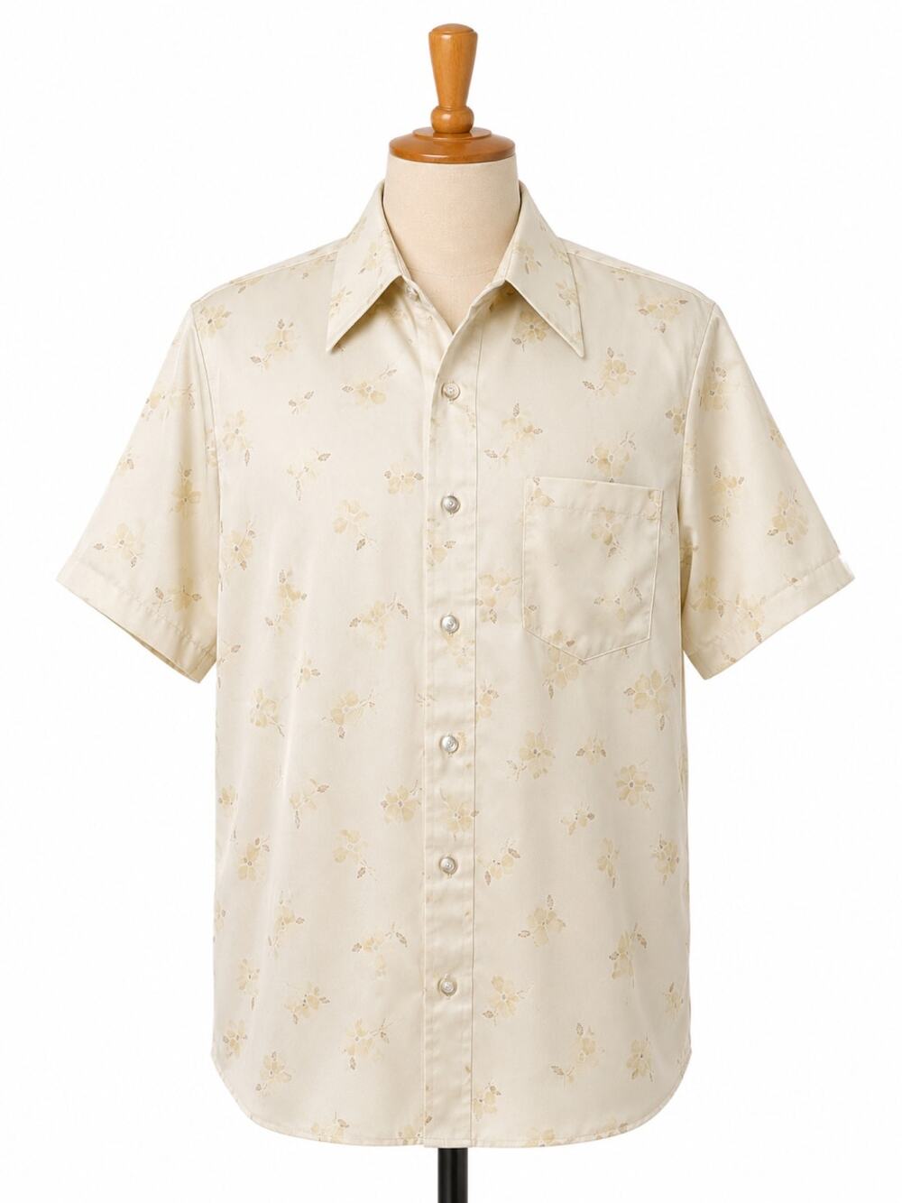 Vintage Single Needle Shirt Floral Jacquard Permanent Press Polyester Disco L